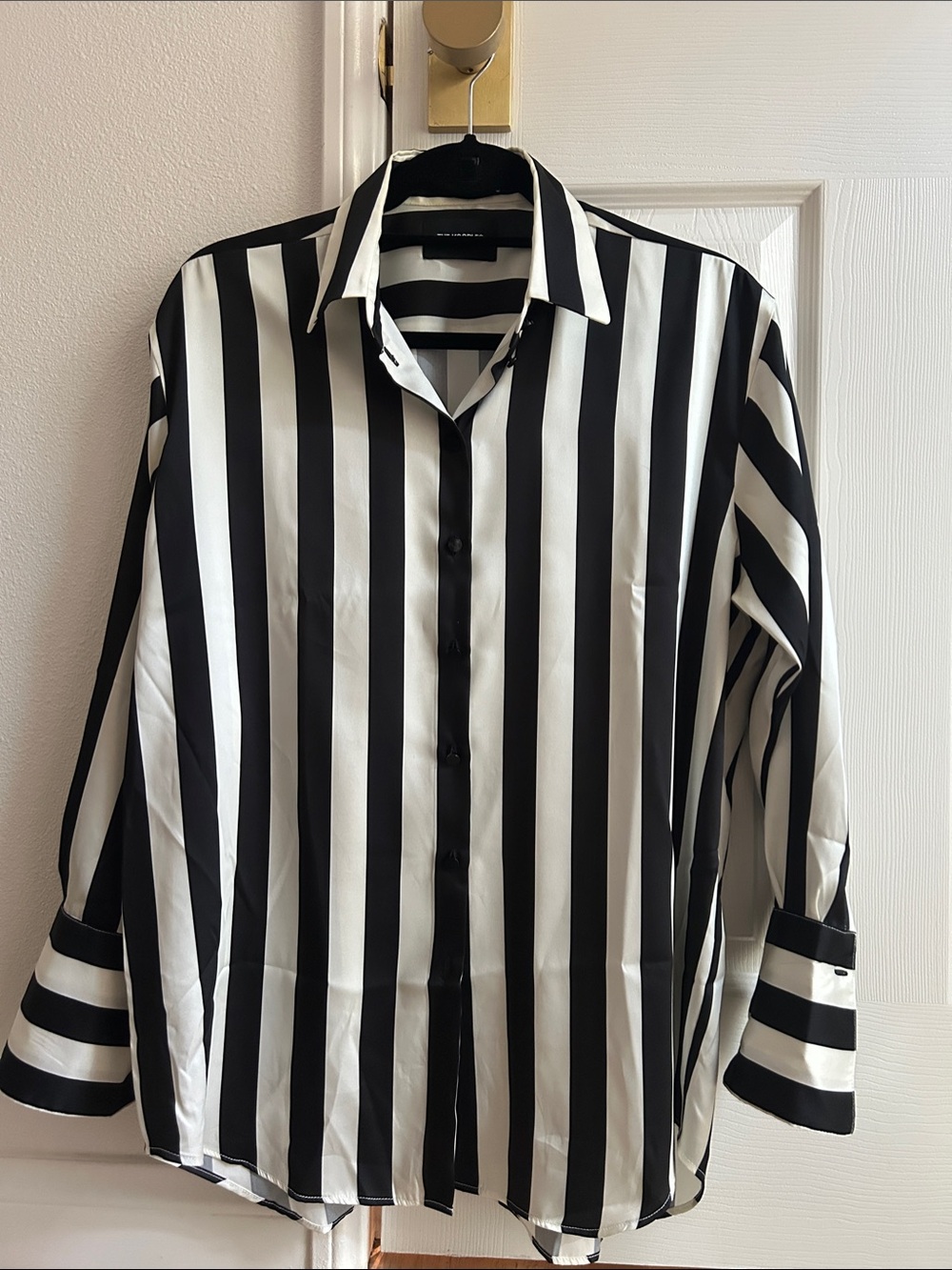 The Kooples Black & White Vertical Stripe Button-Up Blouse